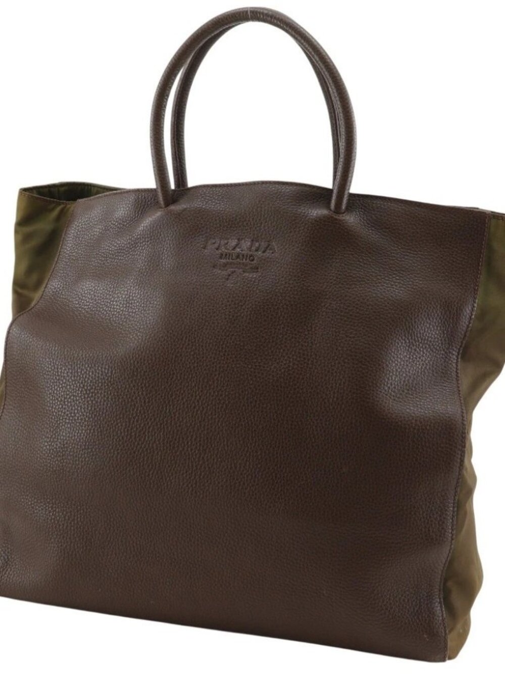 PRADA Logo embossing Handbag Tote Bag Brown Calfskin/Nylon unisex - Picture 2 of 12